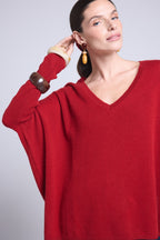 Pull Col V Poncho Celeste - Rouge Bordeau - Femme - 100% Cachemire
