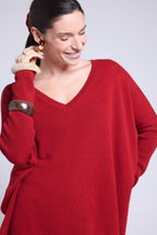 Pull Col V Poncho Celeste - Rouge Bordeau - Femme - 100% Cachemire