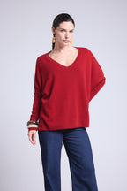 Pull Col V Poncho Celeste - Rouge Bordeau - Femme - 100% Cachemire