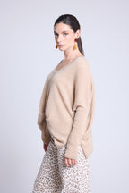 Pull Col V Poncho Celeste - Beige Creme - Femme - 100% Cachemire
