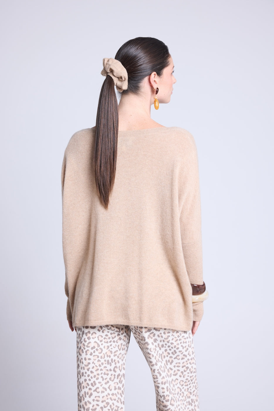 Pull Col V Poncho Celeste - Beige Creme - Femme - 100% Cachemire