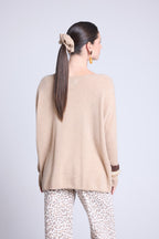 Pull Col V Poncho Celeste - Beige Creme - Femme - 100% Cachemire