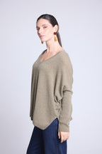 Celeste Poncho V-Neck Jumper - Khaki Green - Women
