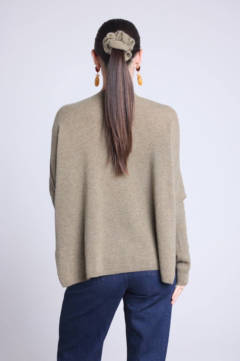 Celeste Poncho V-Neck Jumper - Khaki Green - Women