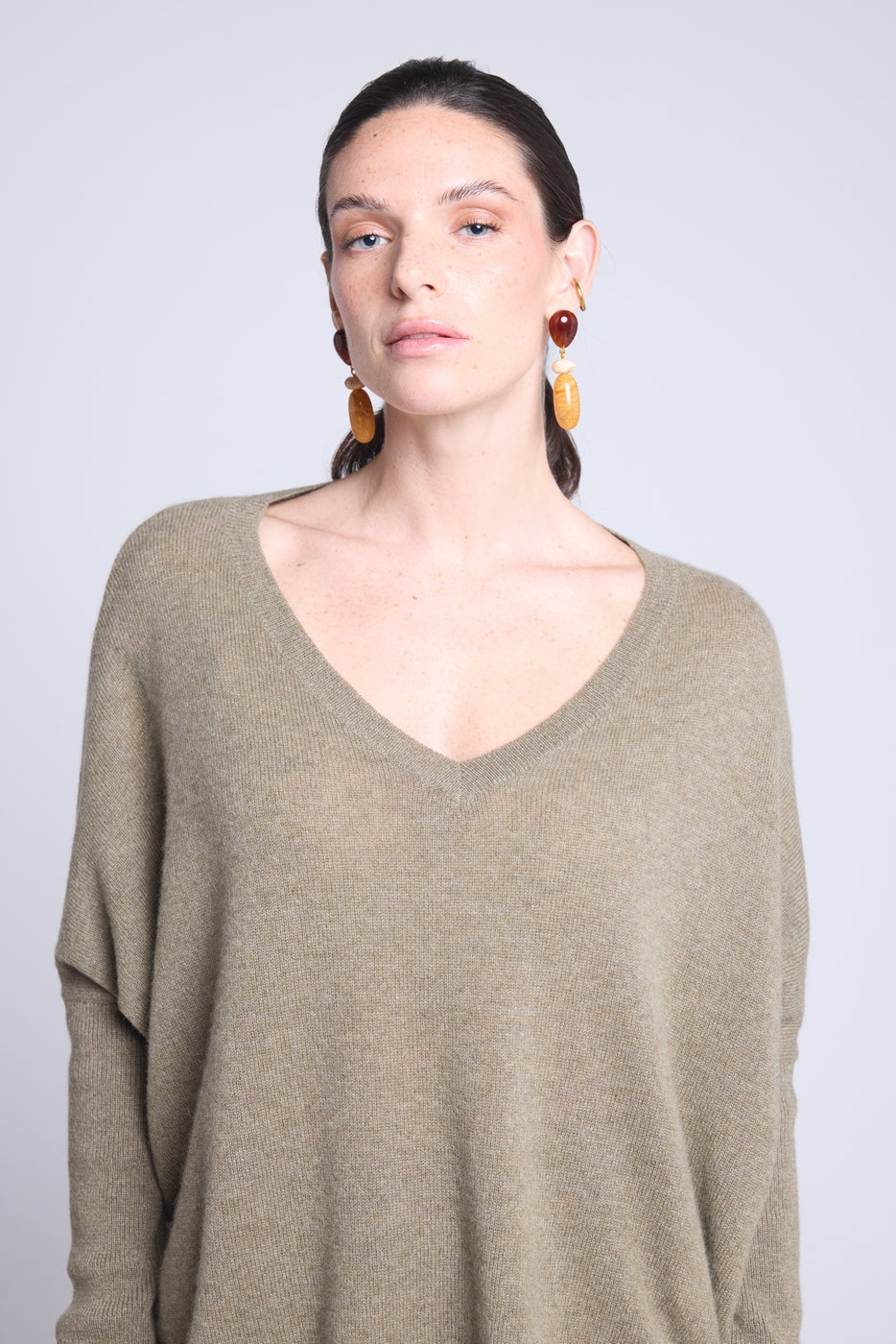 Celeste Poncho V-Neck Jumper - Khaki Green - Women