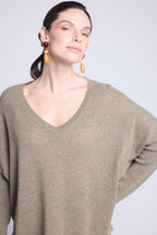Celeste Poncho V-Neck Jumper - Khaki Green - Women