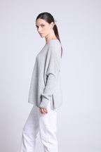 Maglione Scollo a V Poncho Celeste - Grigio Chiaro - Donna - 100% Cashmere
