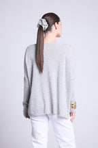 Maglione Scollo a V Poncho Celeste - Grigio Chiaro - Donna - 100% Cashmere
