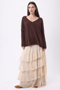 Maglione Scollo A V Poncho Celeste - Marrone Cioccolato - Donna - 100% Cashmere