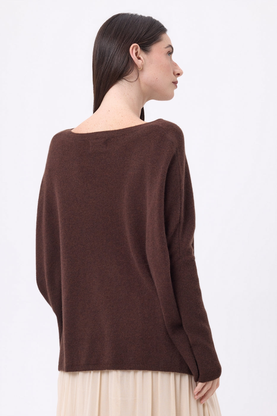 Maglione Scollo A V Poncho Celeste - Marrone Cioccolato - Donna - 100% Cashmere