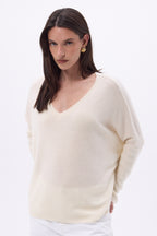Maglione poncho Celeste con scollo a V - Bianco - Donna - 100% cashmere