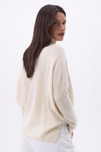Maglione poncho Celeste con scollo a V - Bianco - Donna - 100% cashmere