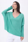 Maglione poncho scollo a V Celeste - Verde pastello - Donna - 100% cashmere
