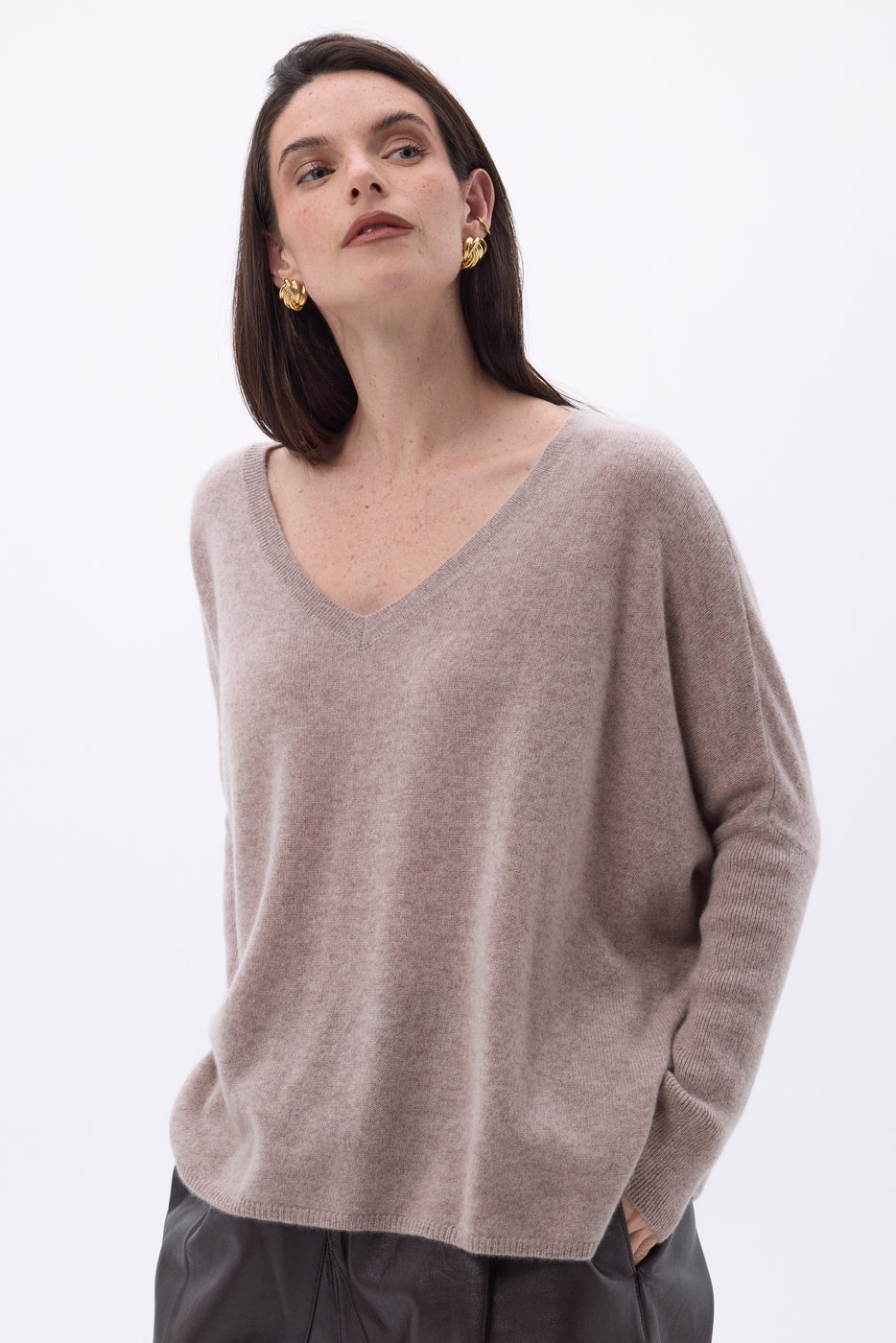 Celeste Poncho V-Neck Jumper - Hazelnut - Women