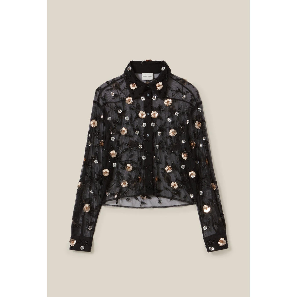 Claudie Pierlot - Camisa Negra Transparente Bordada