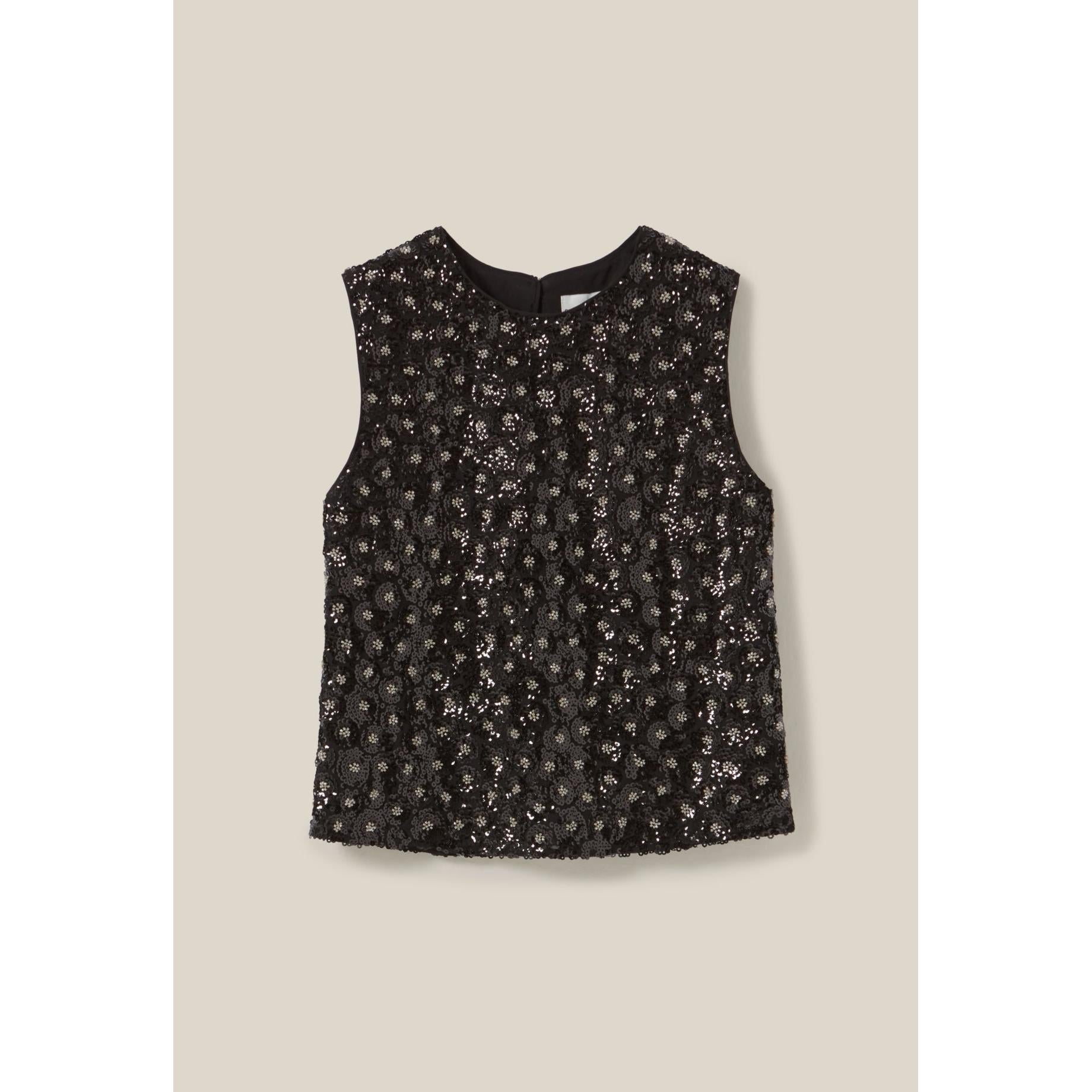 Black Embroidered Sequin Open-Back Top