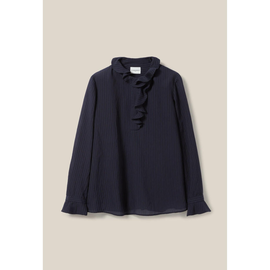 Claudie Pierlot - Blouse Rayée Volants Bleu Foncé