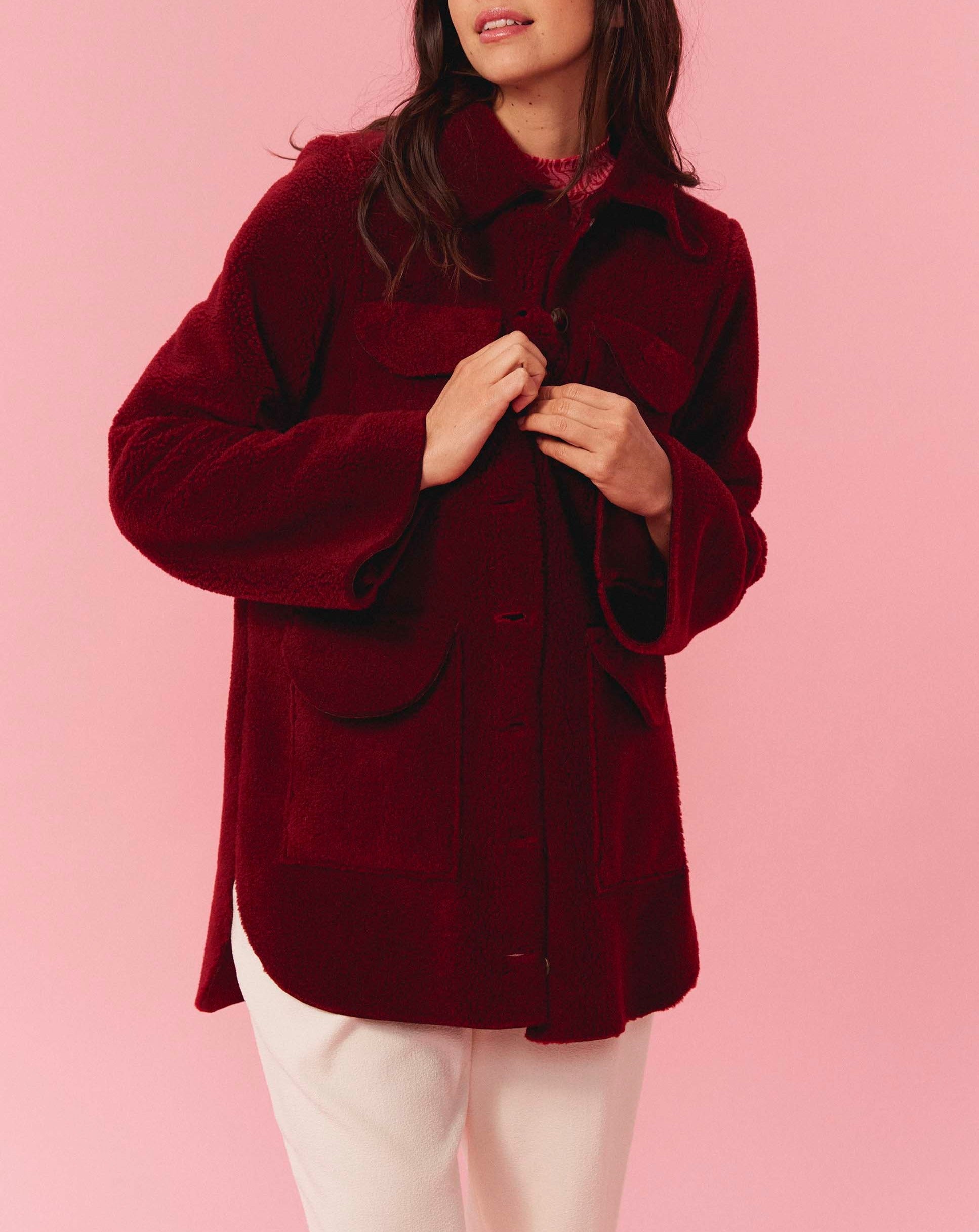 Chaqueta Gabin de Pelo Rizado - Burdeos
