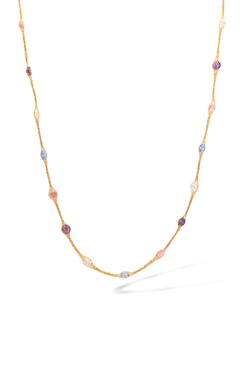 “Pastel Oval Constellation” Necklace 375/1000 Yellow Gold and Zirconium