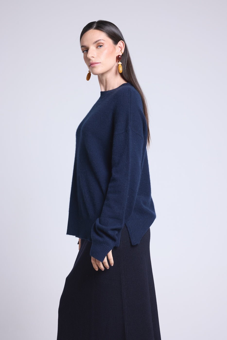 Oversized Round Neck Jumper Cgiada - Navy Blue - Women