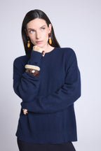 Oversized Round Neck Jumper Cgiada - Navy Blue - Women