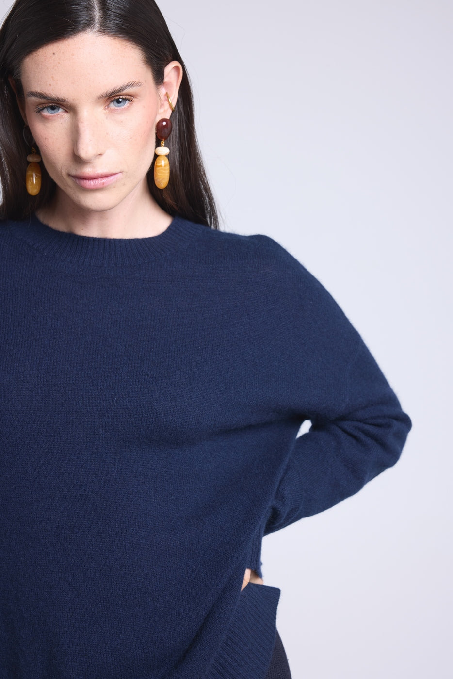 Oversized Round Neck Jumper Cgiada - Navy Blue - Women