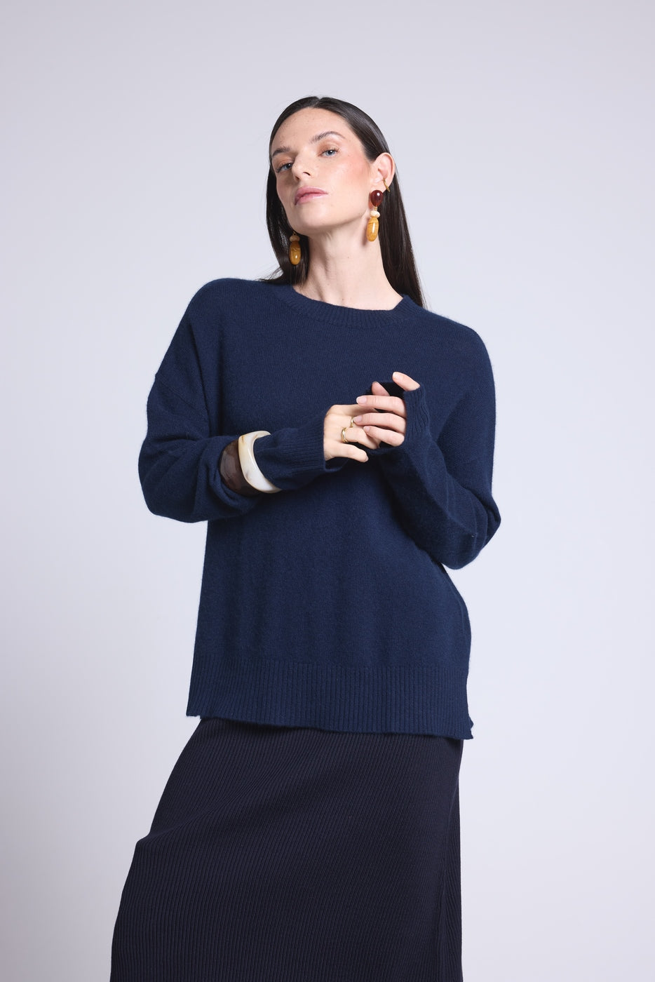 Oversized Round Neck Jumper Cgiada - Navy Blue - Women