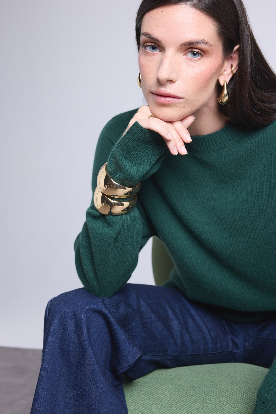 Cgiada Oversized Crew-Neck Jumper - Bottle Green - Women