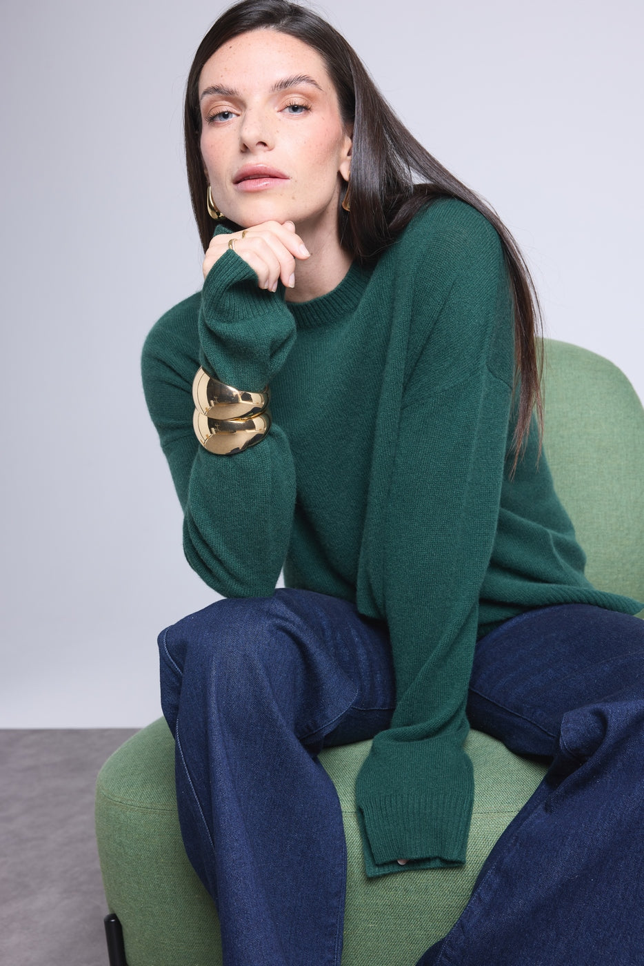 Cgiada Oversized Crew-Neck Jumper - Bottle Green - Women
