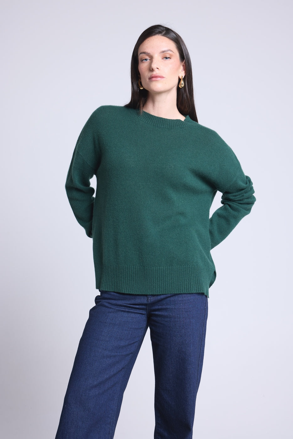 Cgiada Oversized Crew-Neck Jumper - Bottle Green - Women