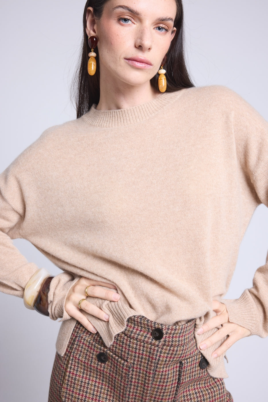 Jersey oversize de cuello redondo Cgiada - Beige crema - Mujer