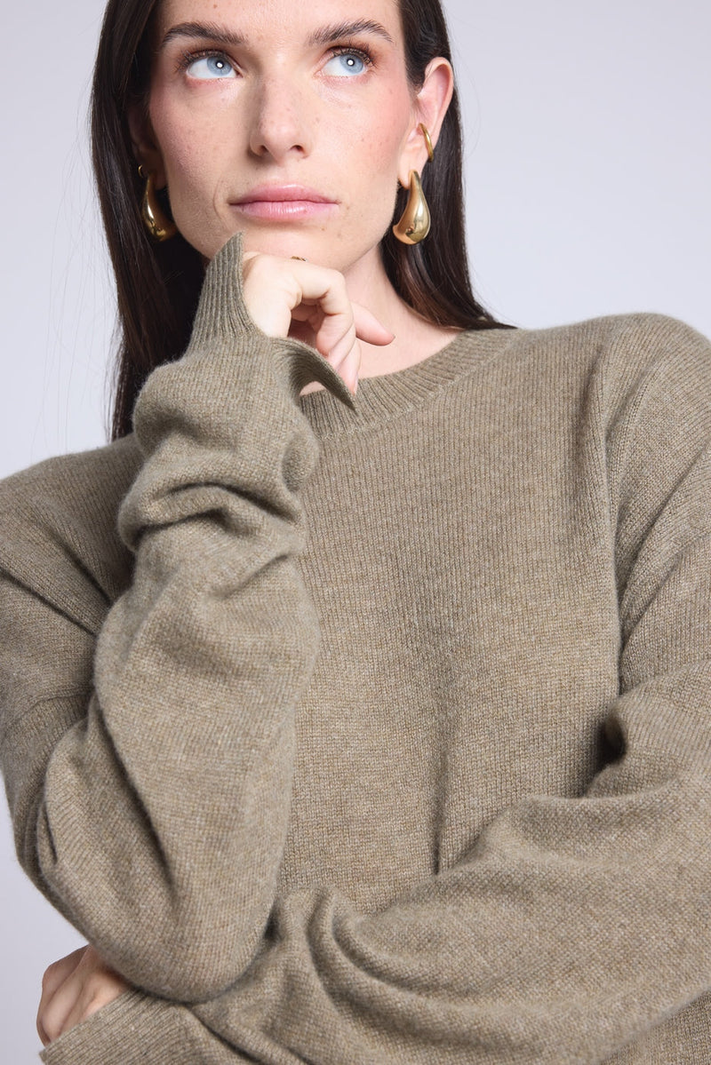 Jersey oversize con cuello redondo Cgiada - Verde caqui - Mujer