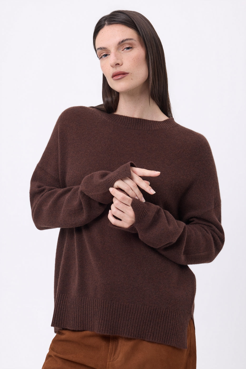 Cgiada Oversized Round Neck Jumper - Chocolate Brown - Women
