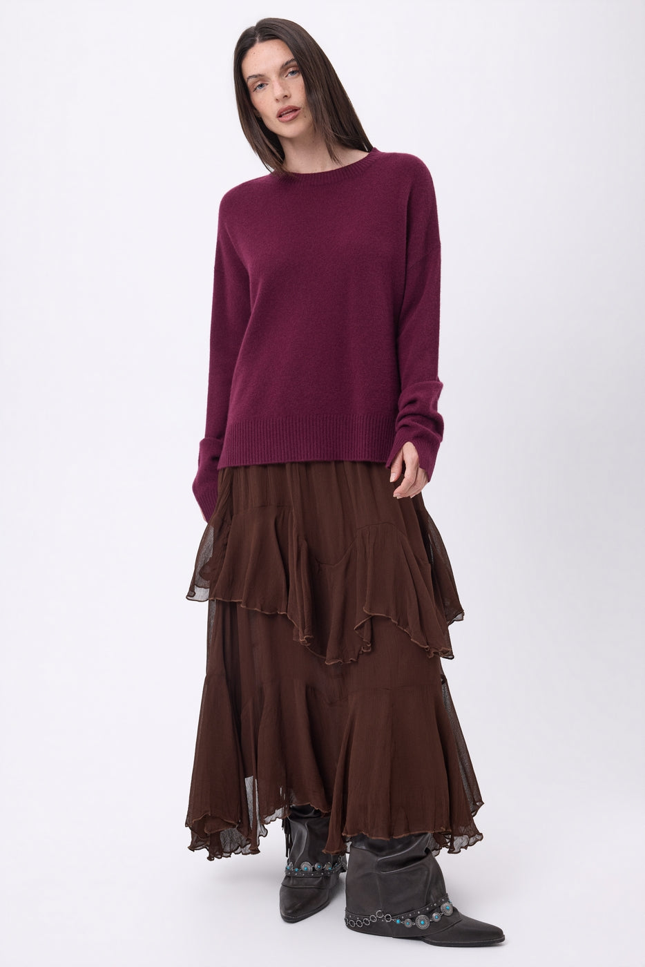 Maglione Girocollo Oversize Cgiada - Vinaccia - Donna - 100% Cashmere