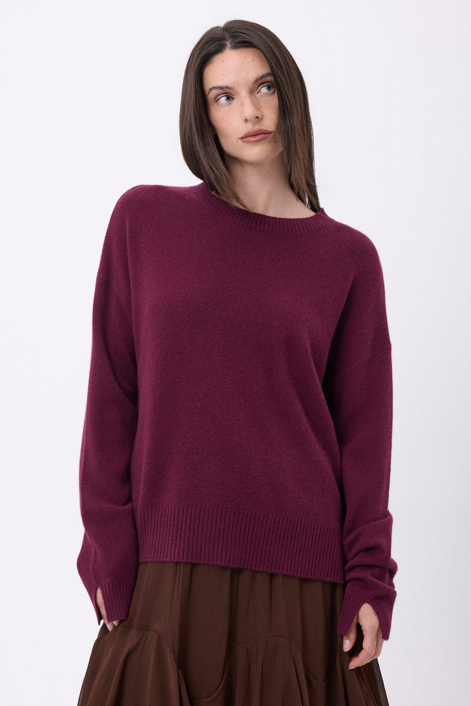 Maglione Girocollo Oversize Cgiada - Vinaccia - Donna - 100% Cashmere