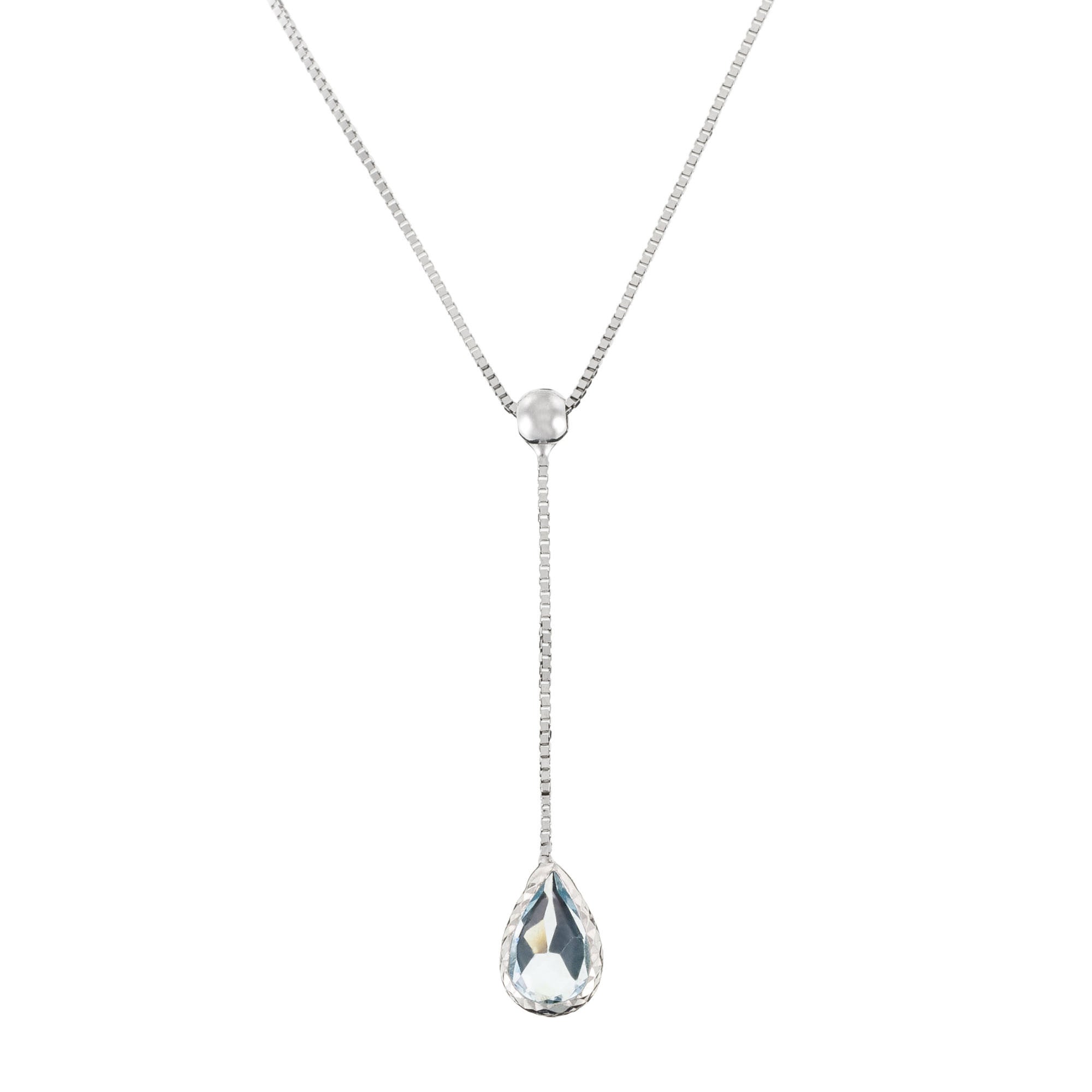 Collier "Goutte D'Azur 0,35Ct/1" Or Blanc 375/1000 Et Topaze
