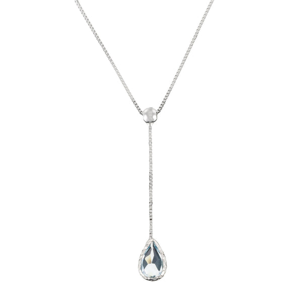 Collier "Goutte D'Azur 0,35Ct/1" Or Blanc 375/1000 Et Topaze