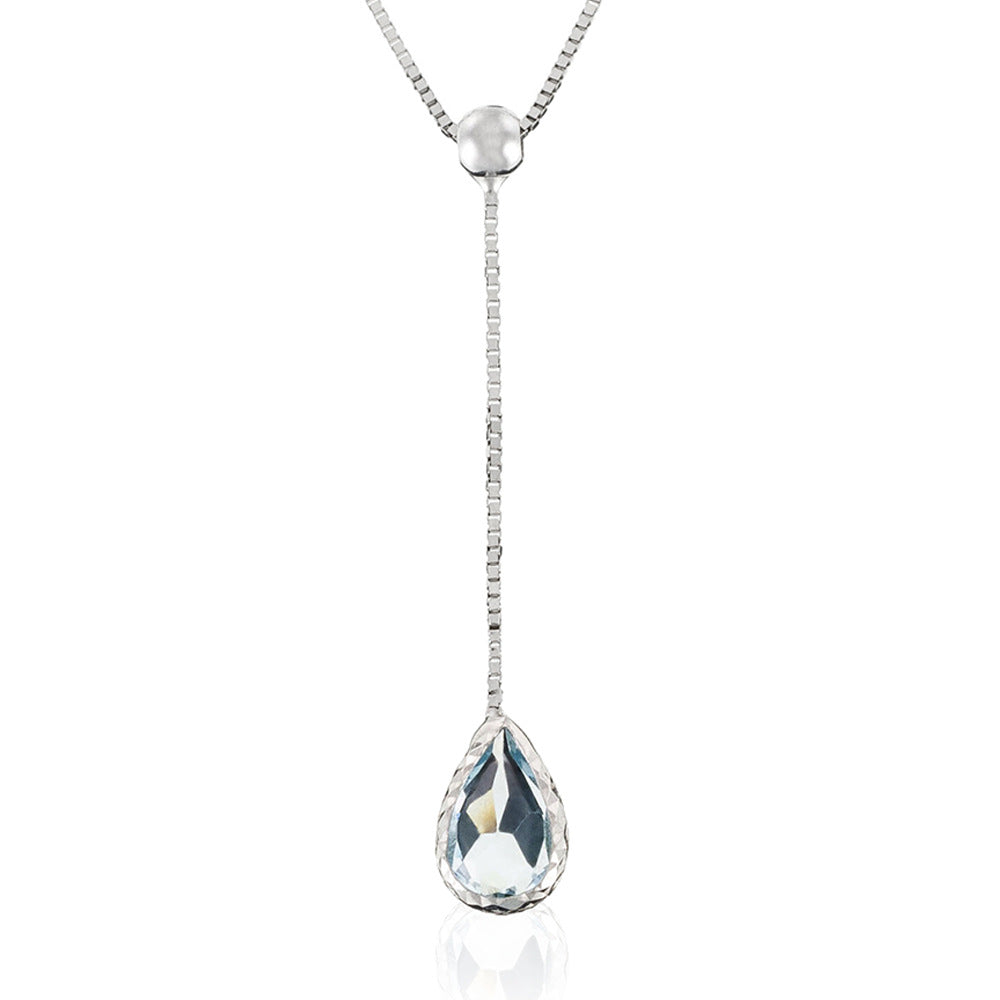 Collier "Goutte D'Azur 0,35Ct/1" Or Blanc 375/1000 Et Topaze