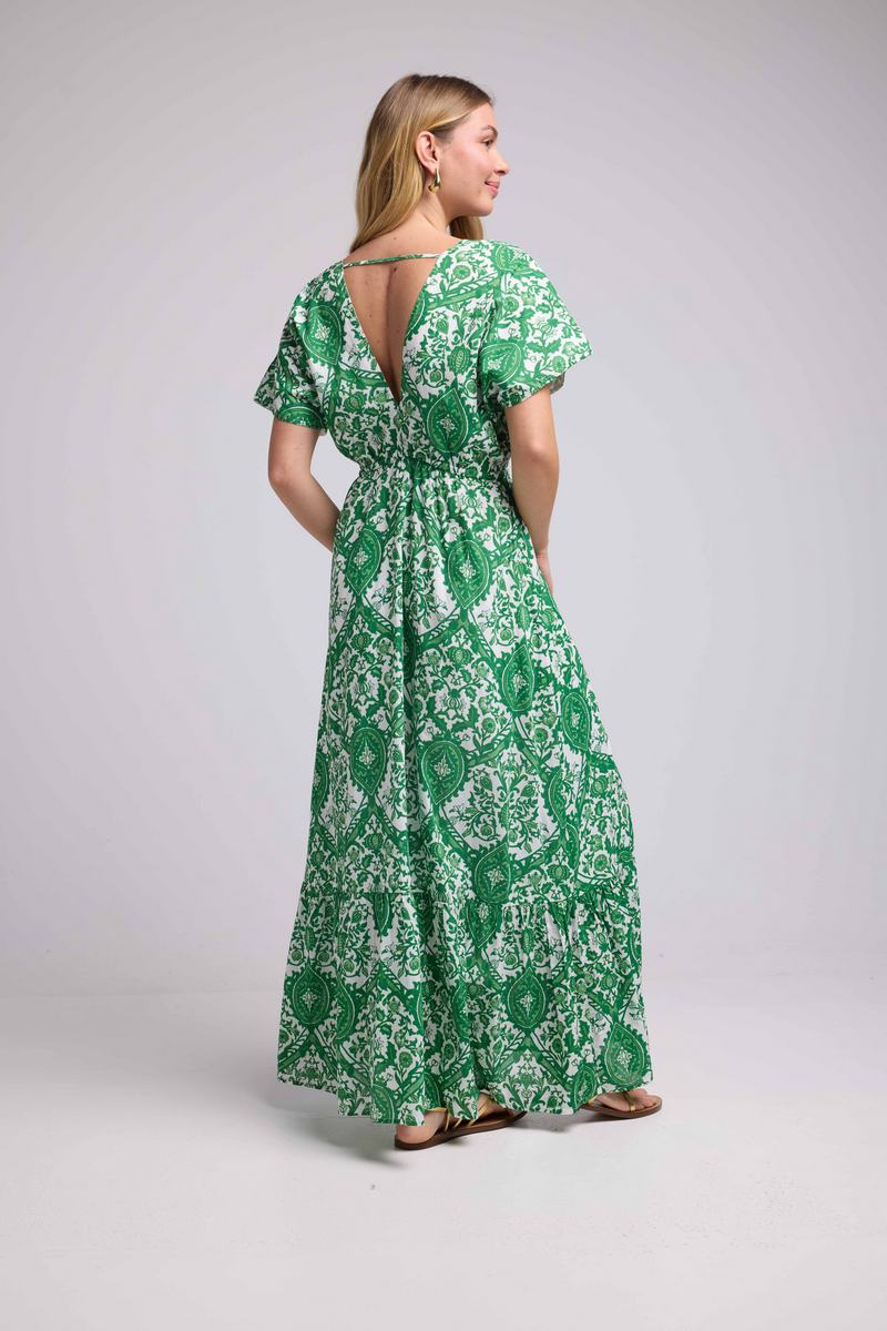 Robe Longue Manches Courtes - Vert