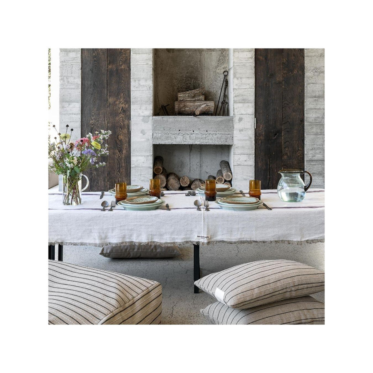 Chevron Linen Tablecloth - Charlot - Fig