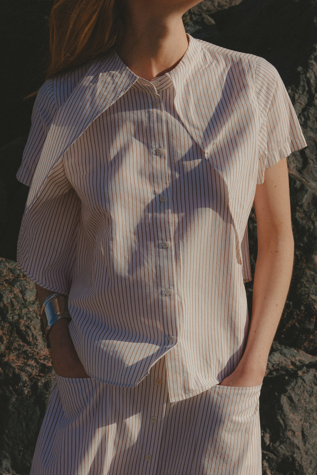 Top - Charlotte - Ecru Curry Stripe