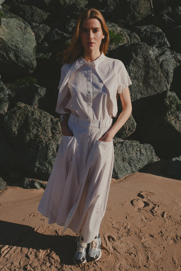 Top - Charlotte - Ecru Curry Stripe
