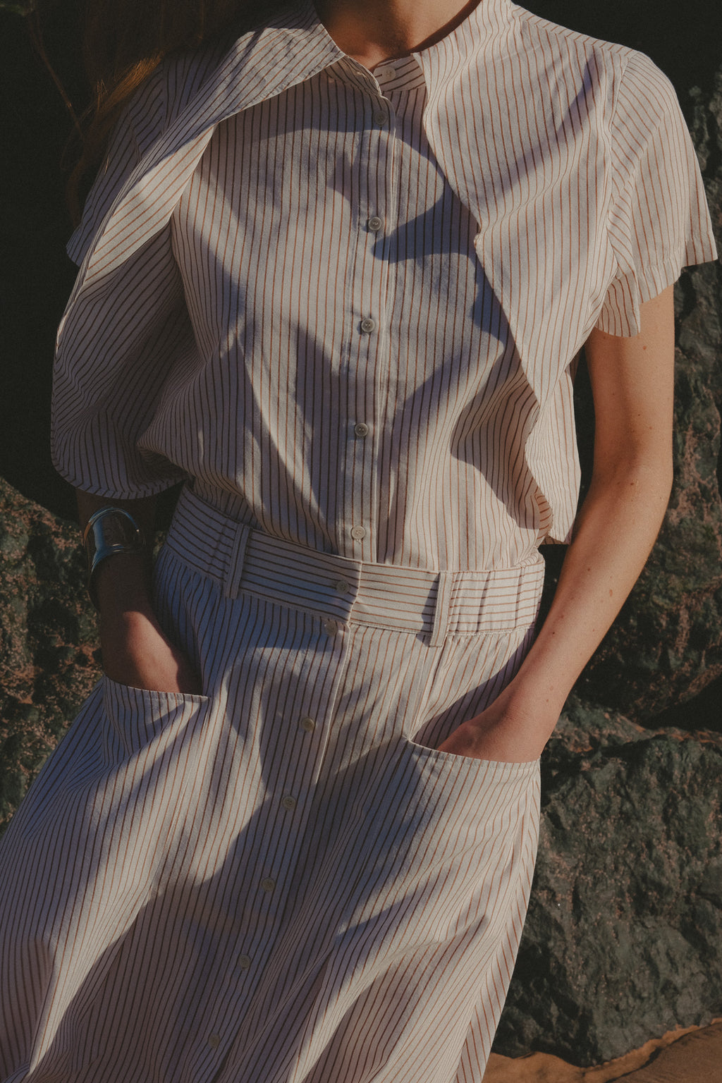 Top - Charlotte - Ecru Curry Stripe