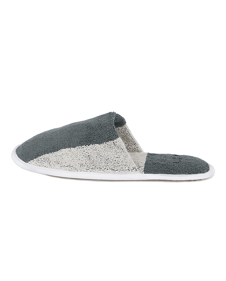 Paar pantoffels - Badstof - Grijs/crème gestreept