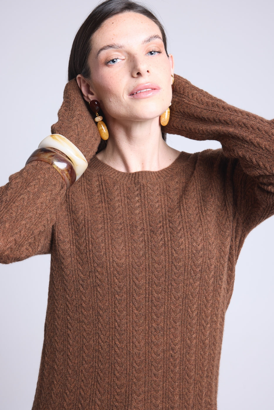 Jersey de cuello redondo trenzado Chiara - Marrón - Mujer