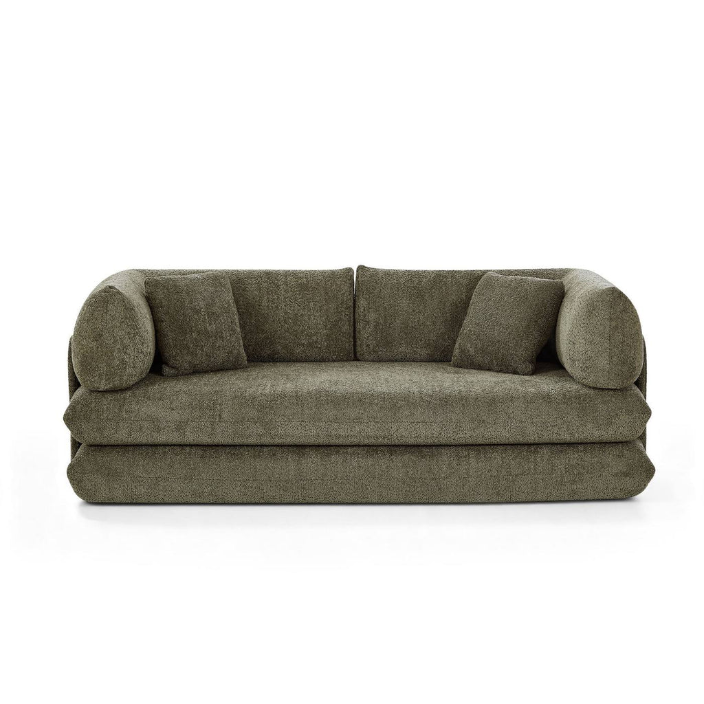 Chima - Canapé Droit Compressé Et Convertible Déplimousse 3 Places - Tissu Chenille - Vert