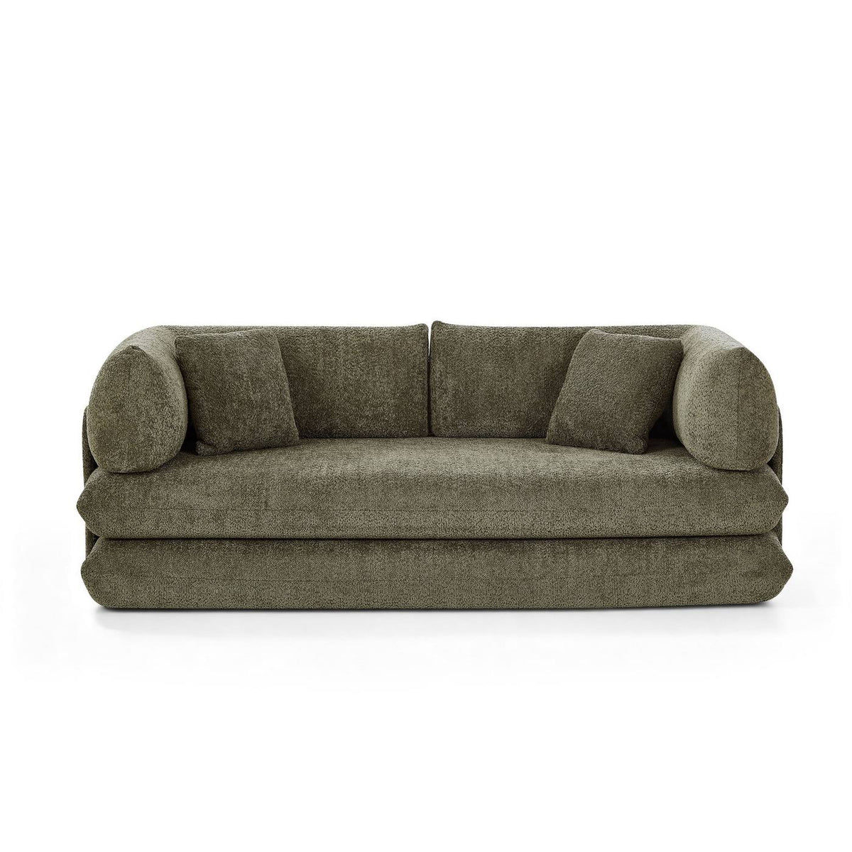 Chima - Canapé Droit Compressé Et Convertible Déplimousse 3 Places - Tissu Chenille - Vert