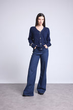 Cárdigan de cuadros de lúrex Chloe - Azul marino y lúrex plateado - Mujer