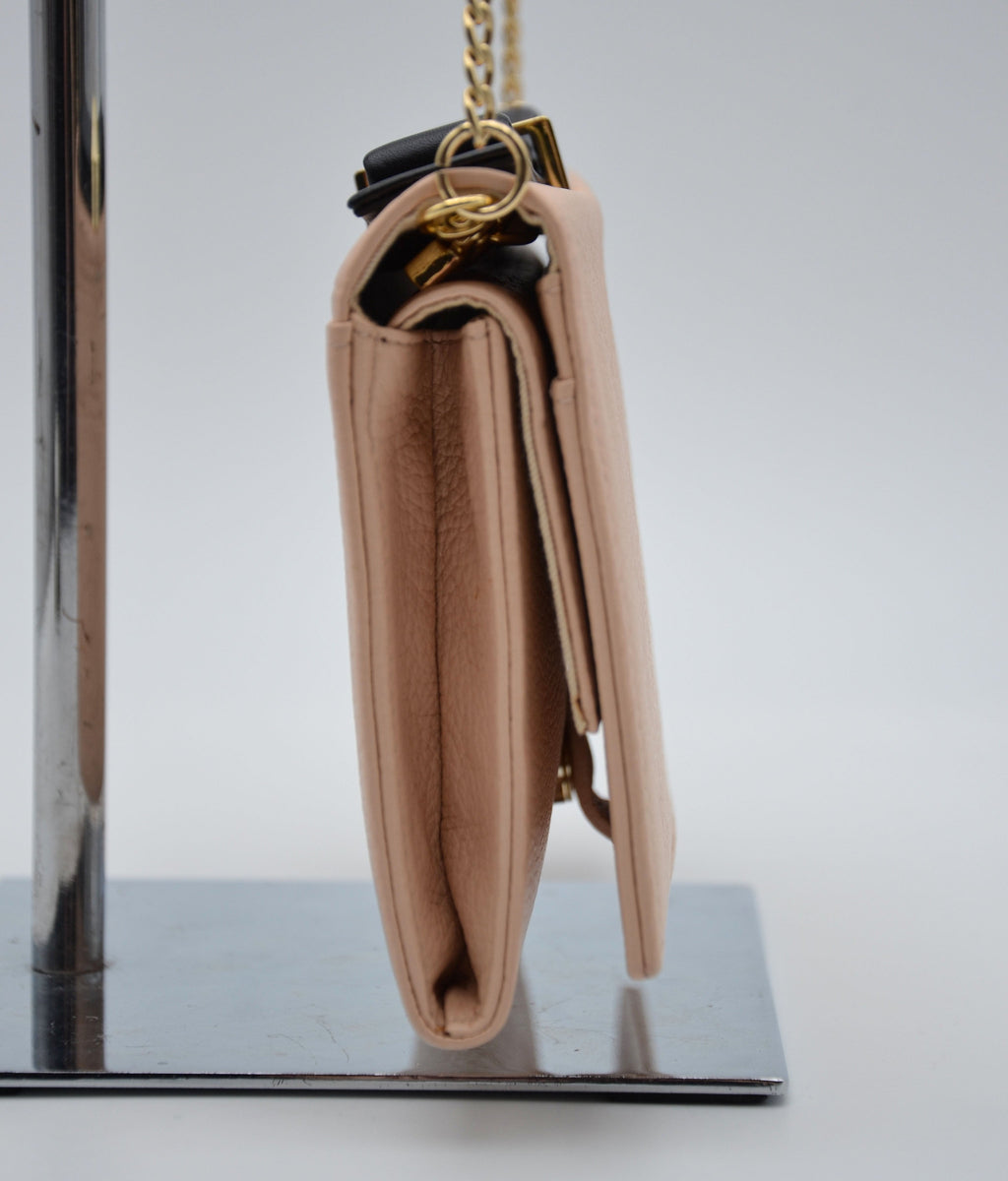 See by Chloé Pastel Pink Grained Leather Wallet on Chain Bag
