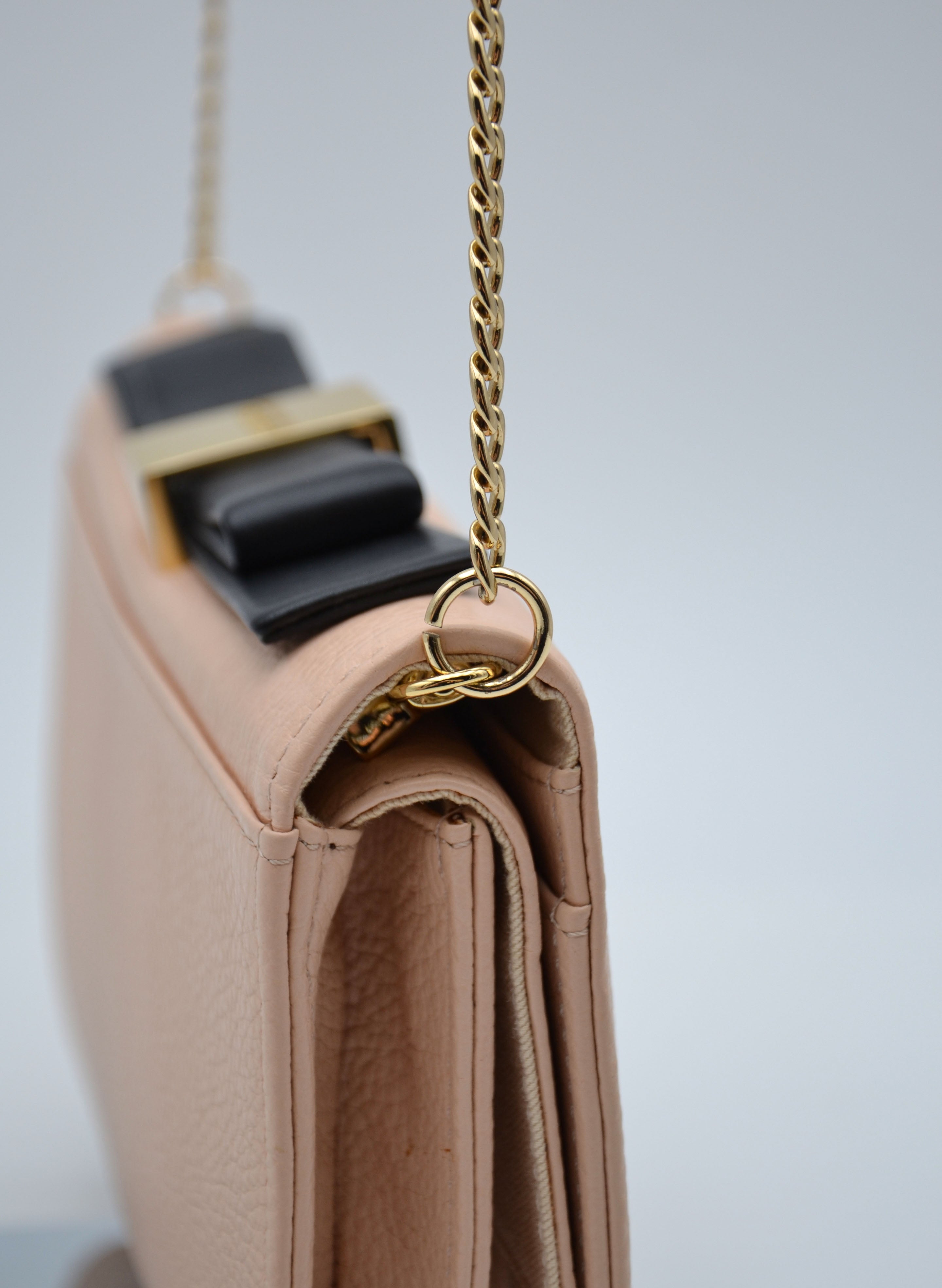 See by Chloé Pastel Pink Grained Leather Wallet on Chain Bag